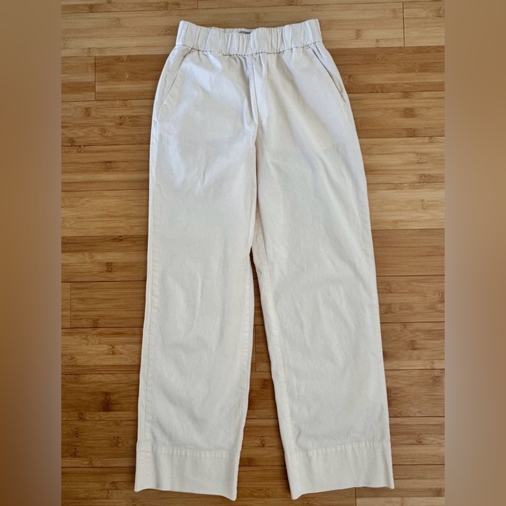 Everlane Cream Wide-Leg Elastic Waist Pants